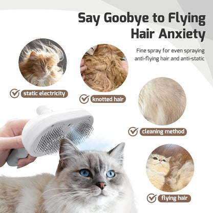 Cat Shedding Steamer Brush, 3 in 1 Self Cleaning Dog Brush for Long and Short Hair